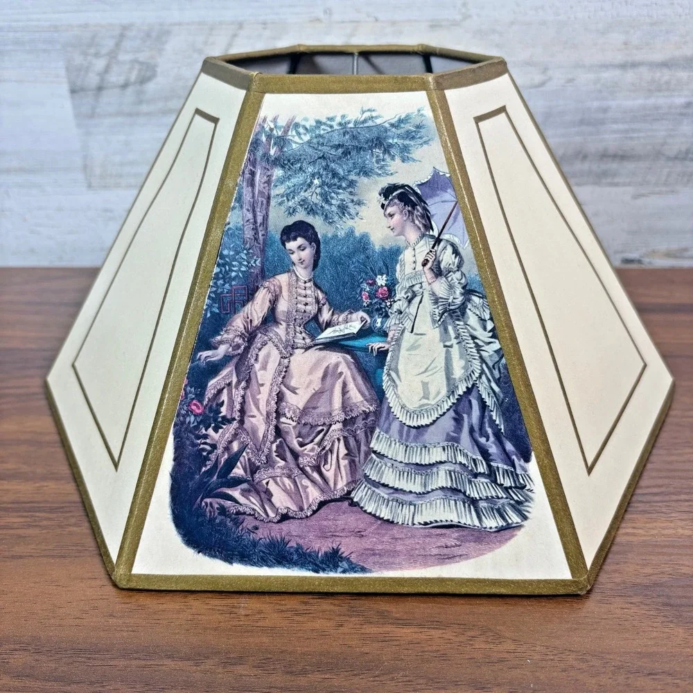 French Victorian Lamp Shade Mid Century Hexagonal Shape La Mode Illustrée